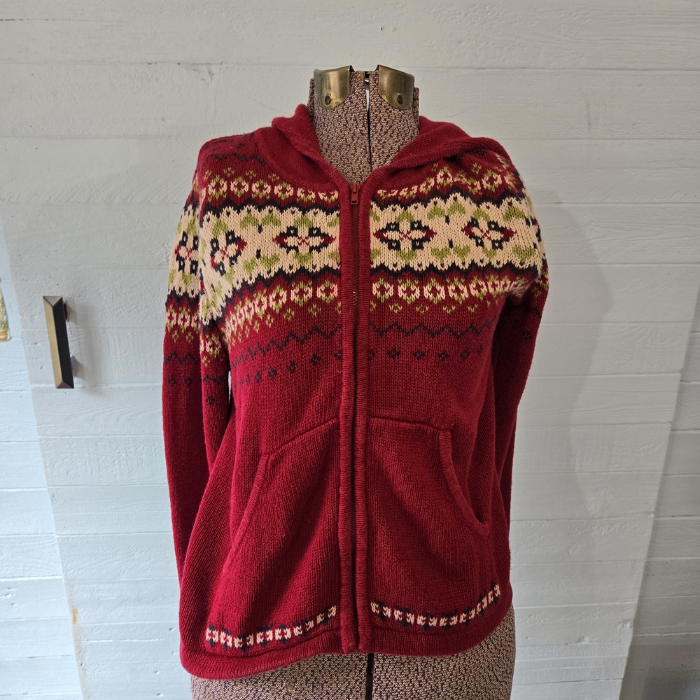 Cozy Red Patterned Women's Cardigan